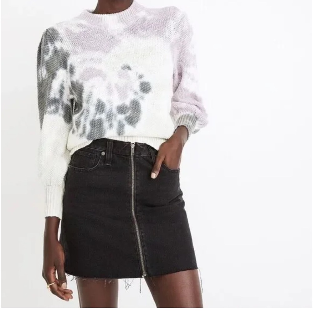 MADEWELL Rigid Denim A-Line Mini Skirt Jean Lunar Wash Black Zip Front Size 24